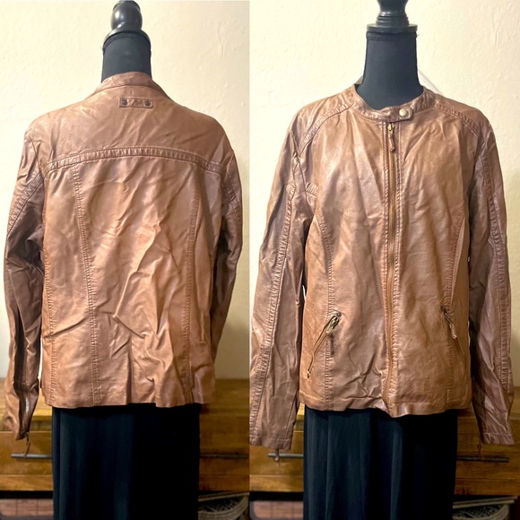 Lane Bryant • Brown Vegan Faux Leather Biker/Motorcycle Jacket Distressed - Picture 2 of 8